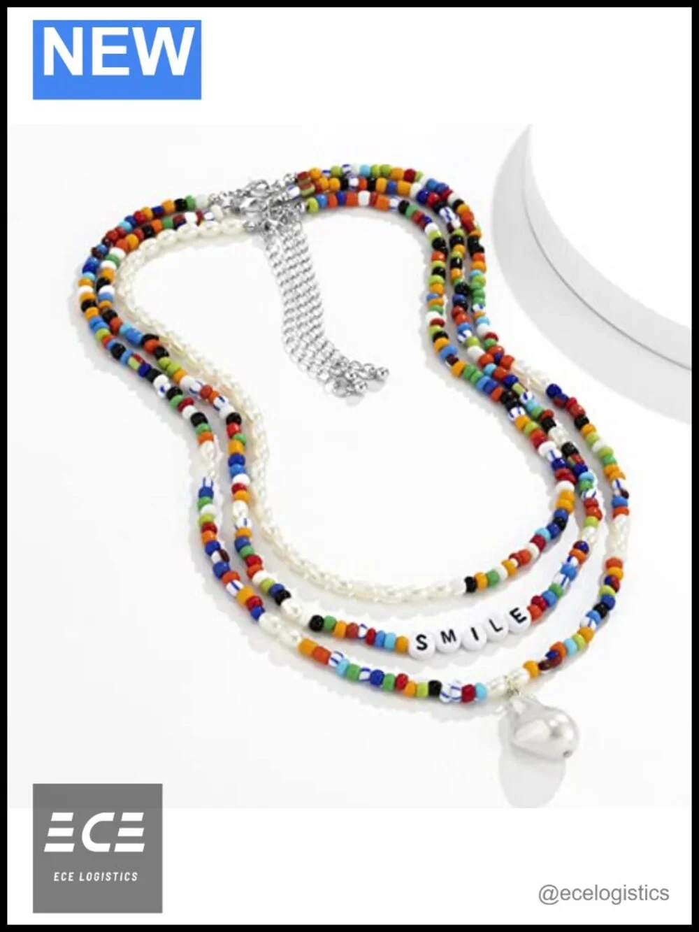 Boho Beaded Pearl Strand Necklace Adjustable Acrylic Women's Jewelry
